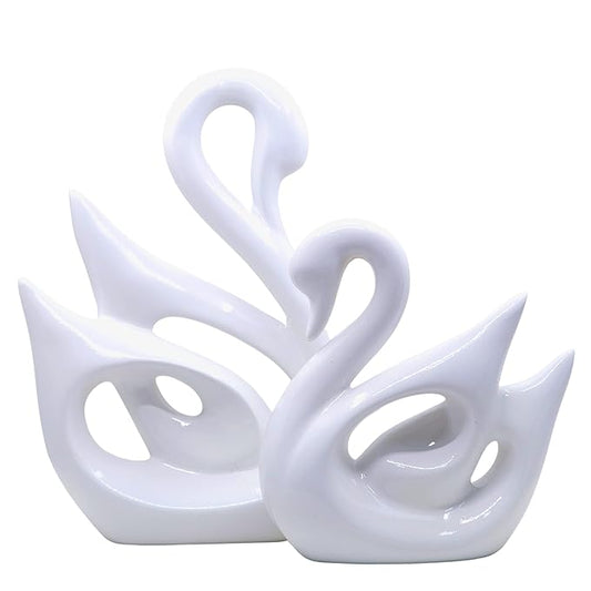 Ceramic Set of 2 Swan White & Black Figurine