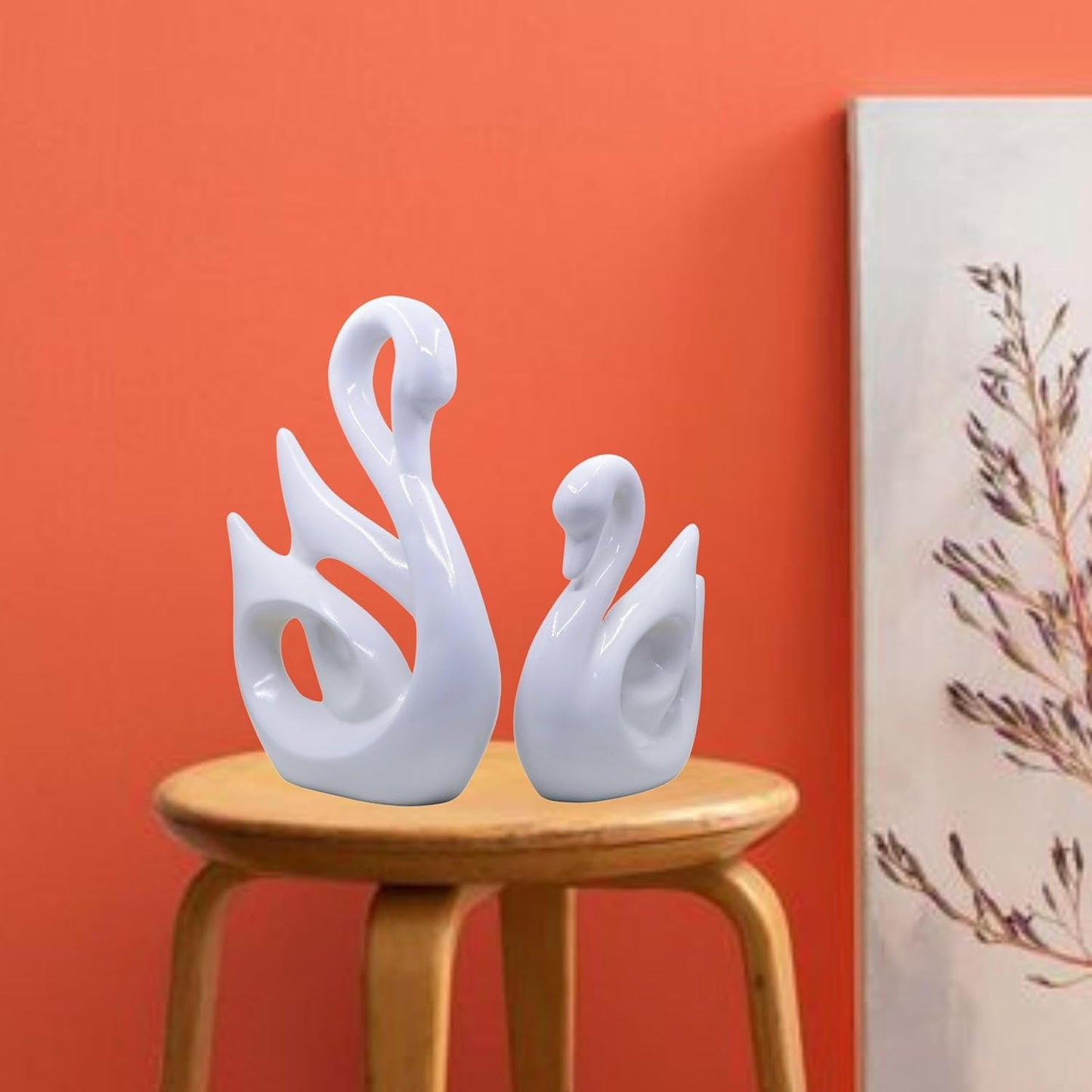 Ceramic Set of 2 Swan White & Black Figurine