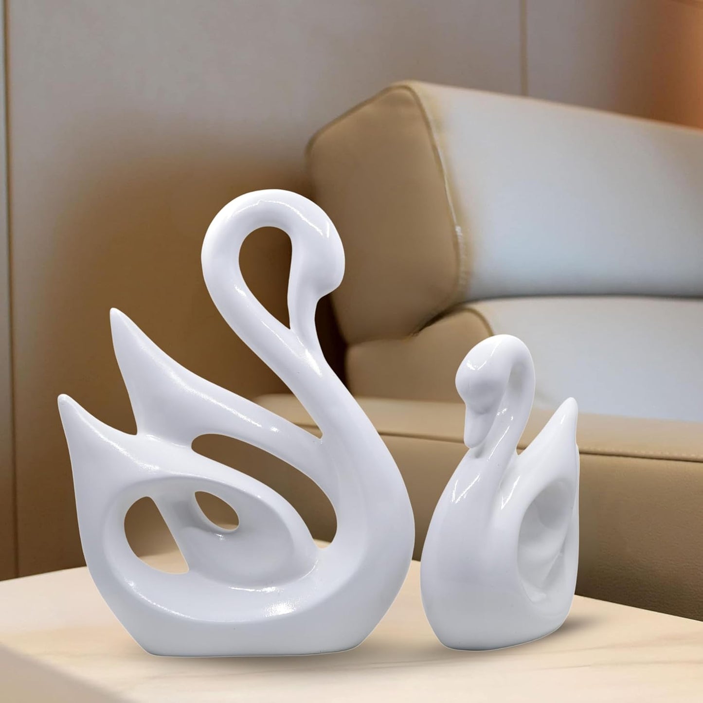 Ceramic Set of 2 Swan White & Black Figurine