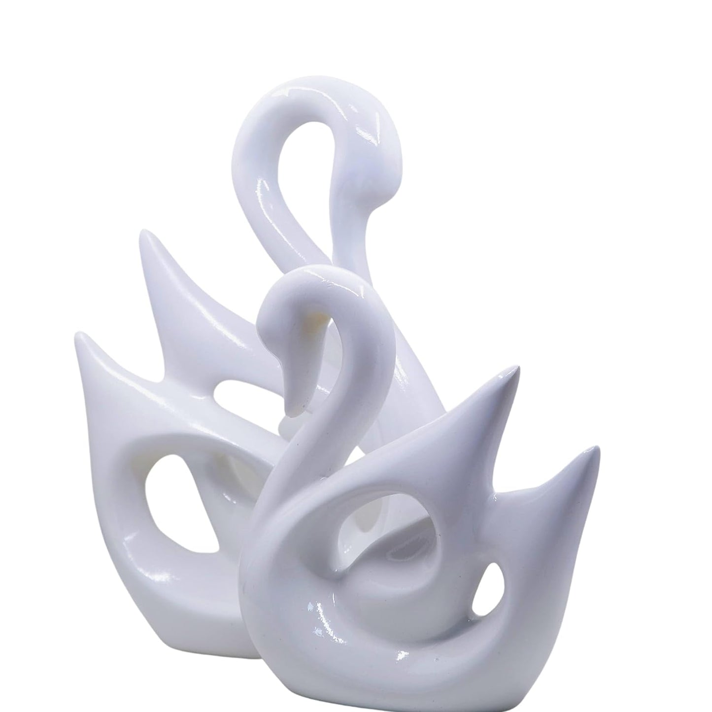 Ceramic Set of 2 Swan White & Black Figurine