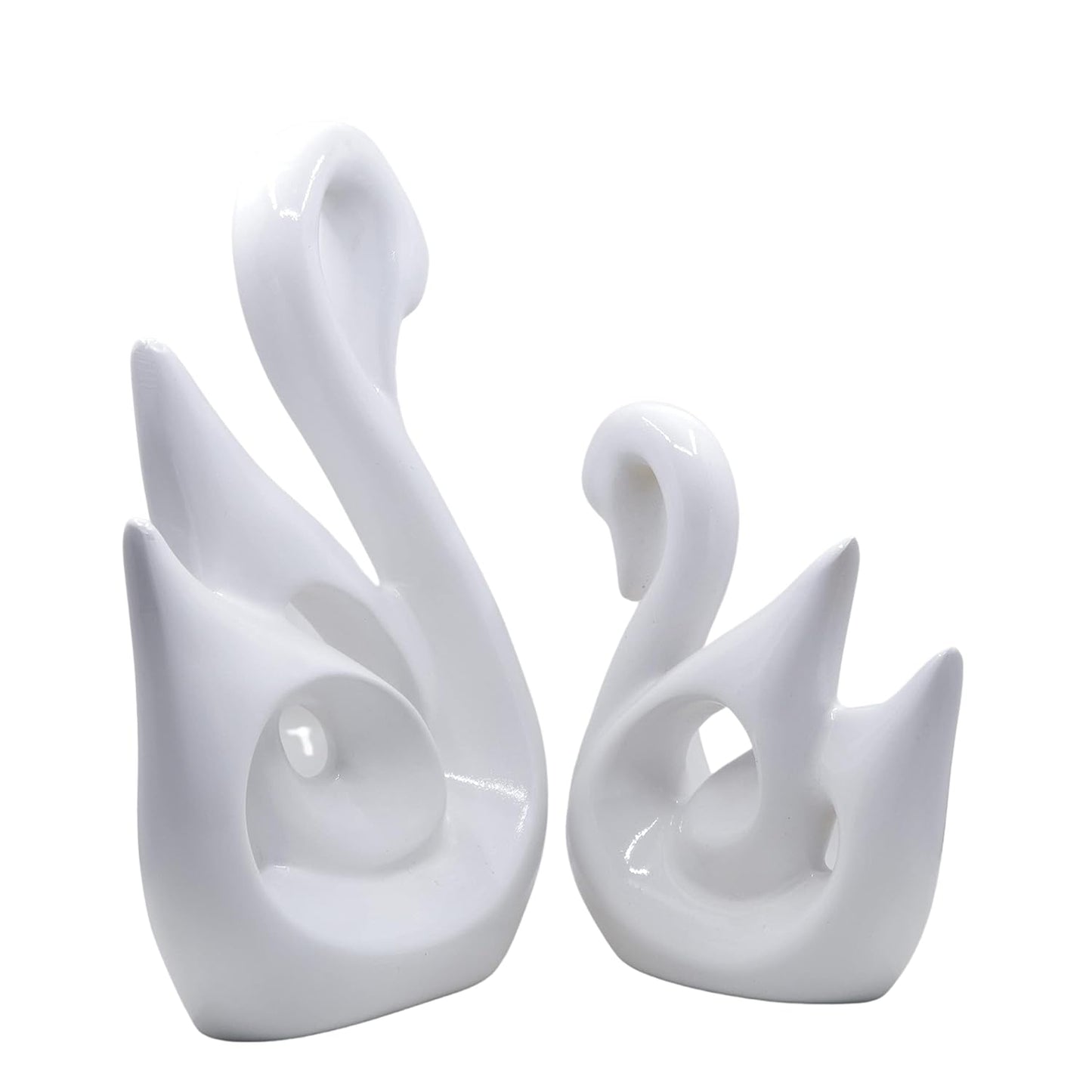 Ceramic Set of 2 Swan White & Black Figurine