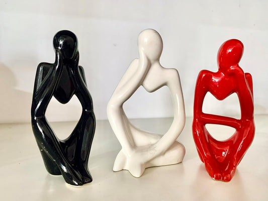 Ceramic Black white red Thinker Set of 3 Figurine