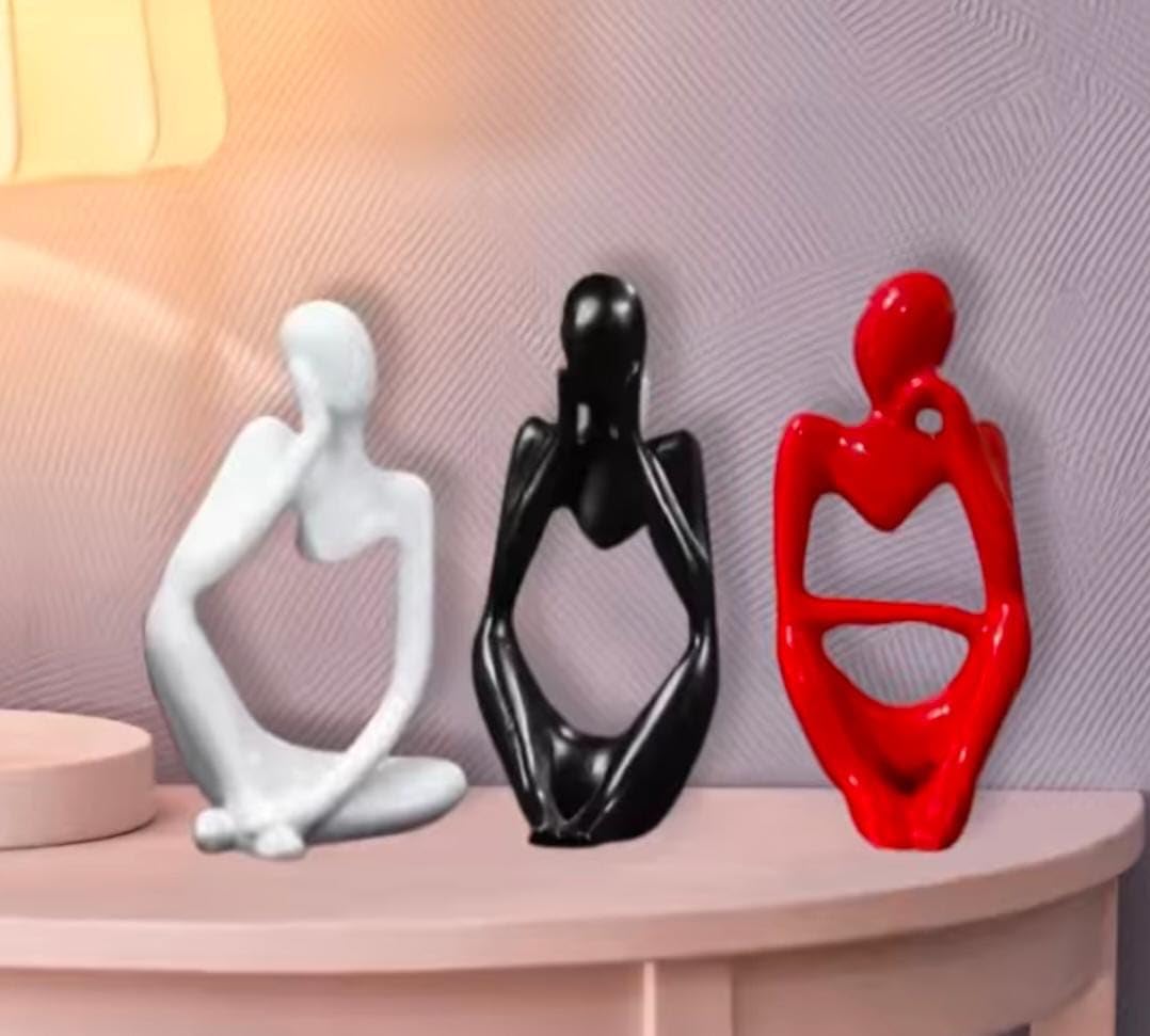 Ceramic Black white red Thinker Set of 3 Figurine