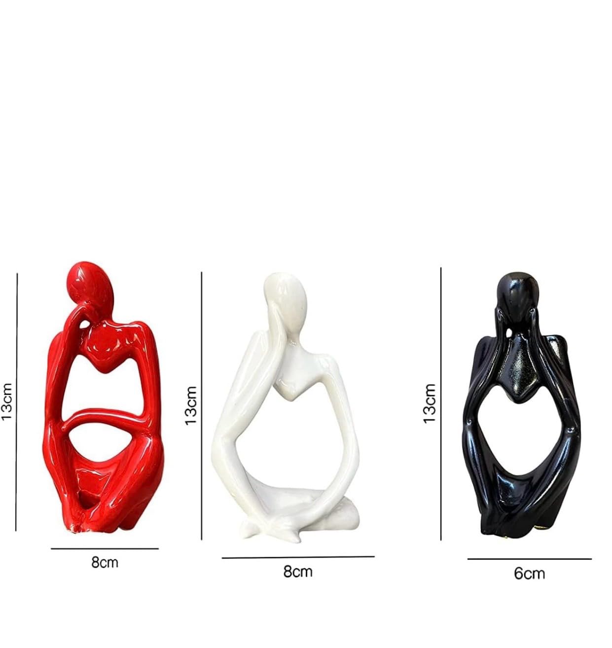 Ceramic Black white red Thinker Set of 3 Figurine