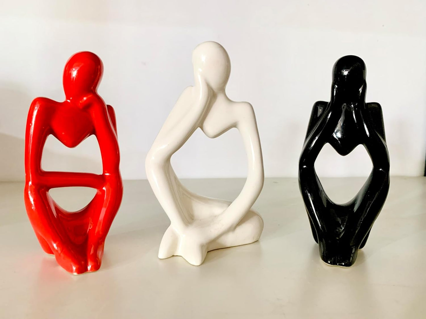 Ceramic Black white red Thinker Set of 3 Figurine