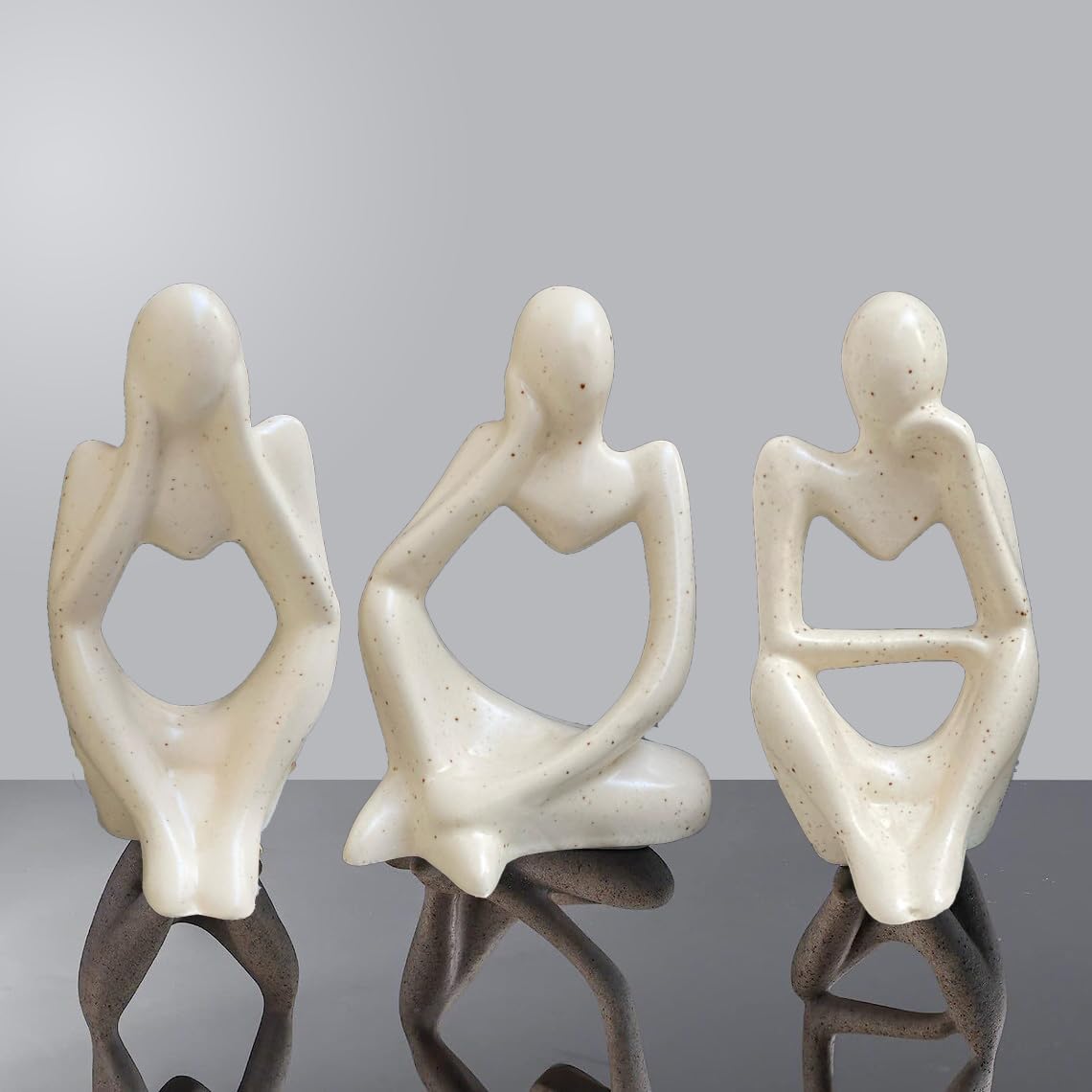 Ceramic white Thinker Set of 3 Figurine