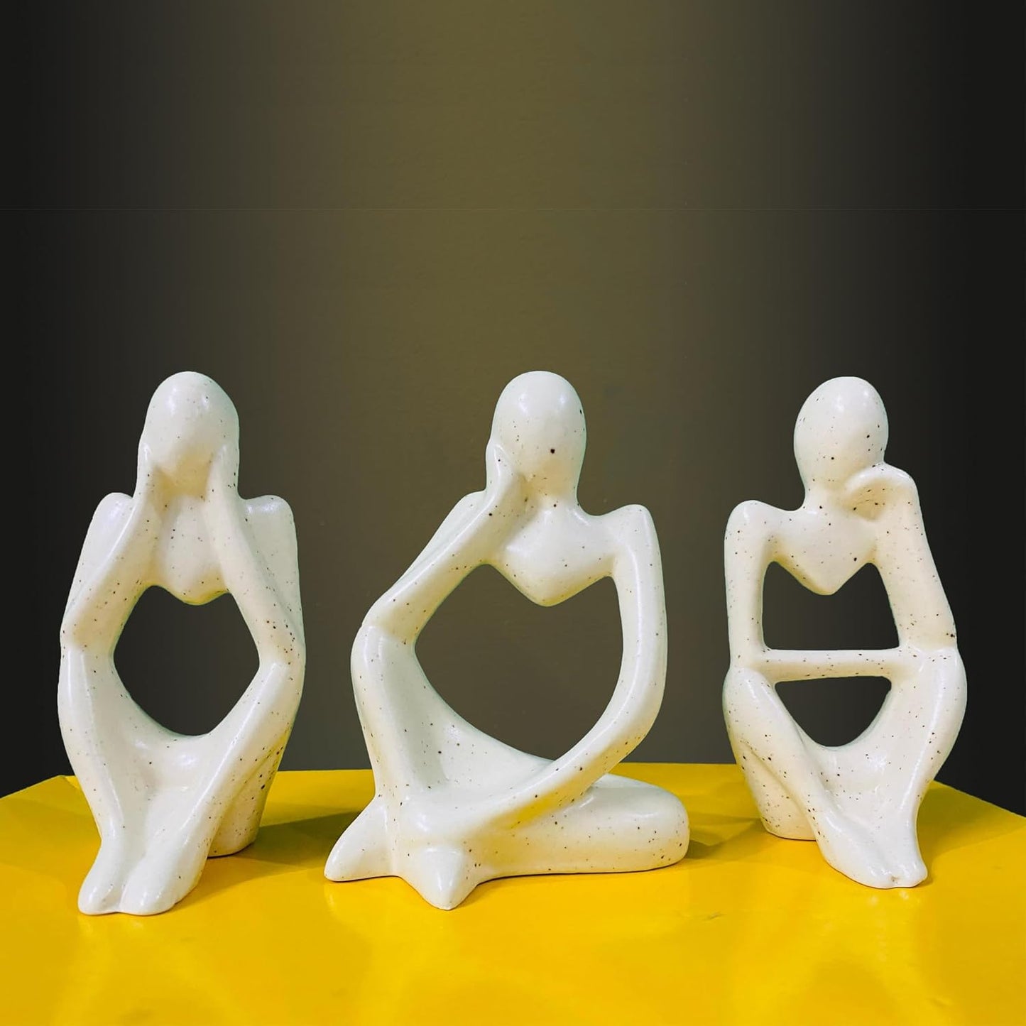 Ceramic white Thinker Set of 3 Figurine