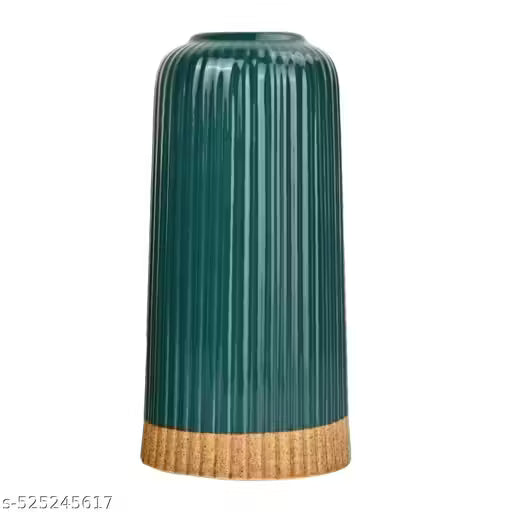 Green Elegance Ribbed Ceramic Vase Set of 3