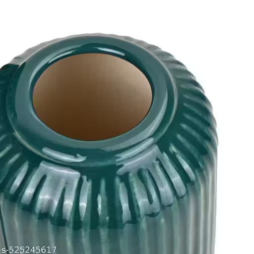 Green Elegance Ribbed Ceramic Vase Set of 3