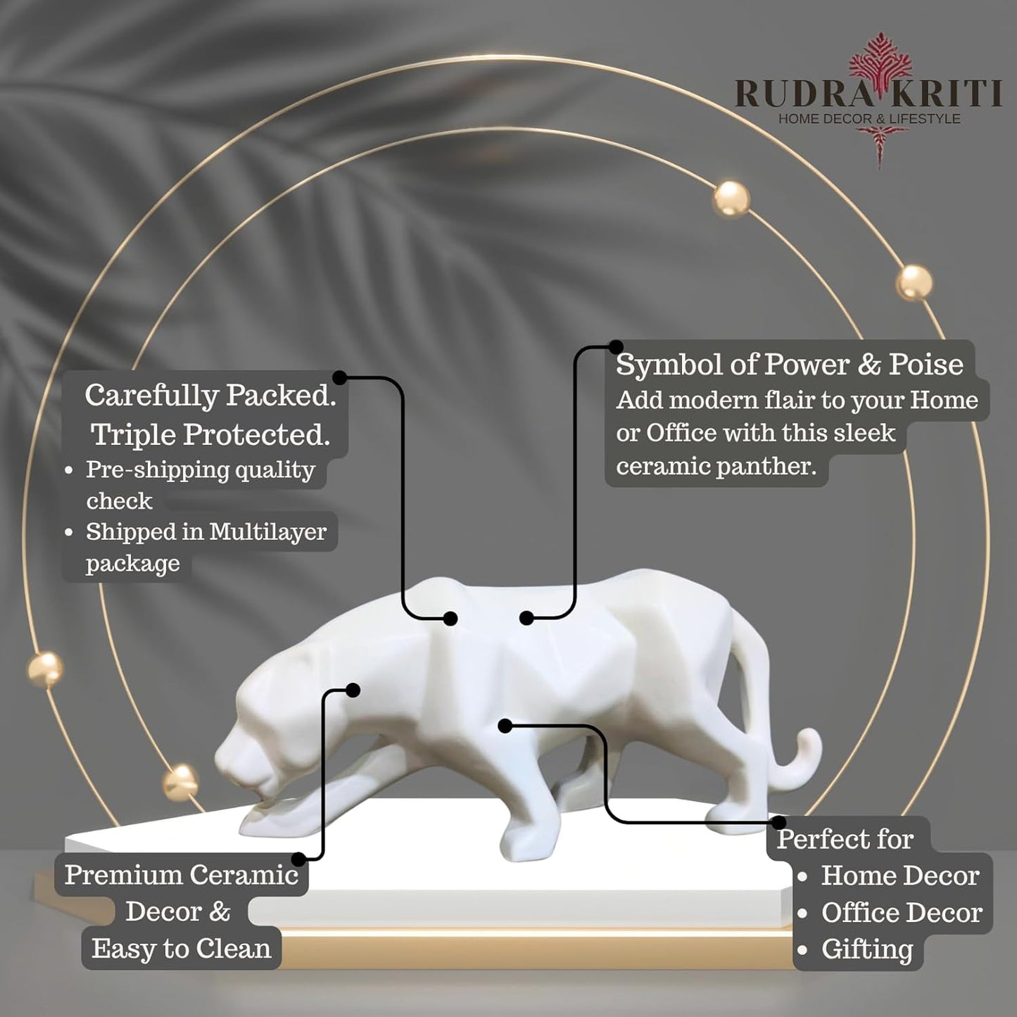 Ceramic White Diamond Panther
